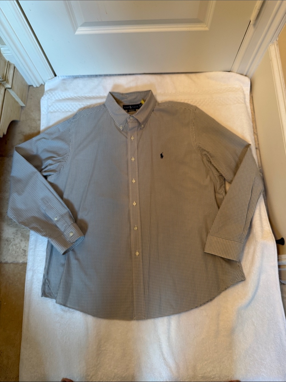 Ralph Lauren Men's XXL custom fit Check Button-Down Shirt - Khaki & White